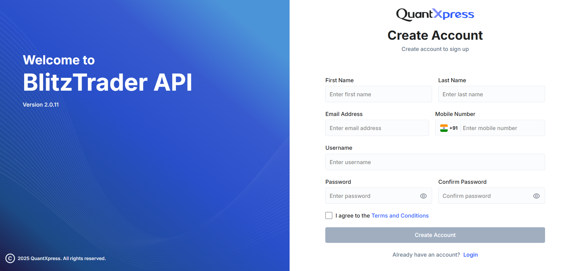 Create Account - Blitz Trader API